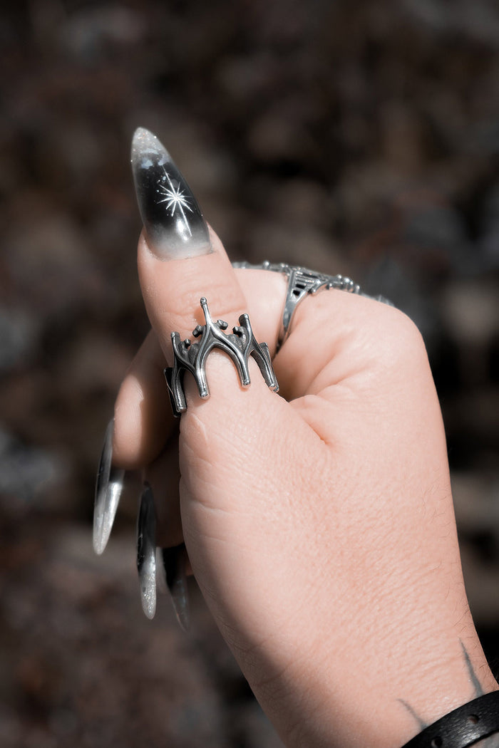stainless steel medieval crown gothic cathedral ring