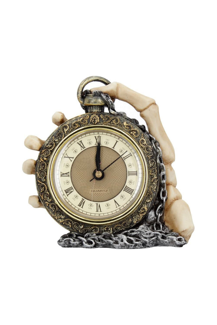 skeleton clock statue