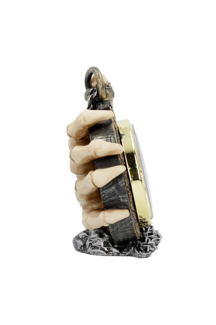 goth skeleton hand clock statue