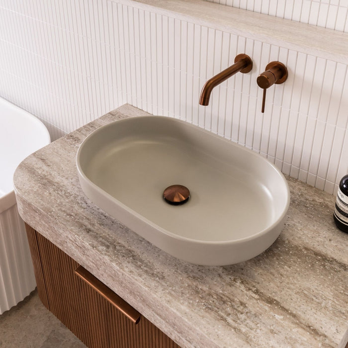 Lifestyle ADP Marilyn 550 x 350 Above Counter Basin Matte Concrete TOPCMAL550MC - The Blue Space