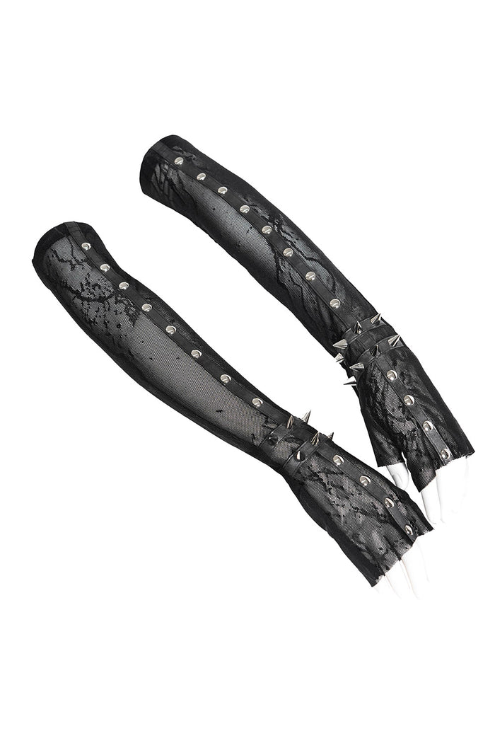 punk rock studded fingerless spiked long gloves