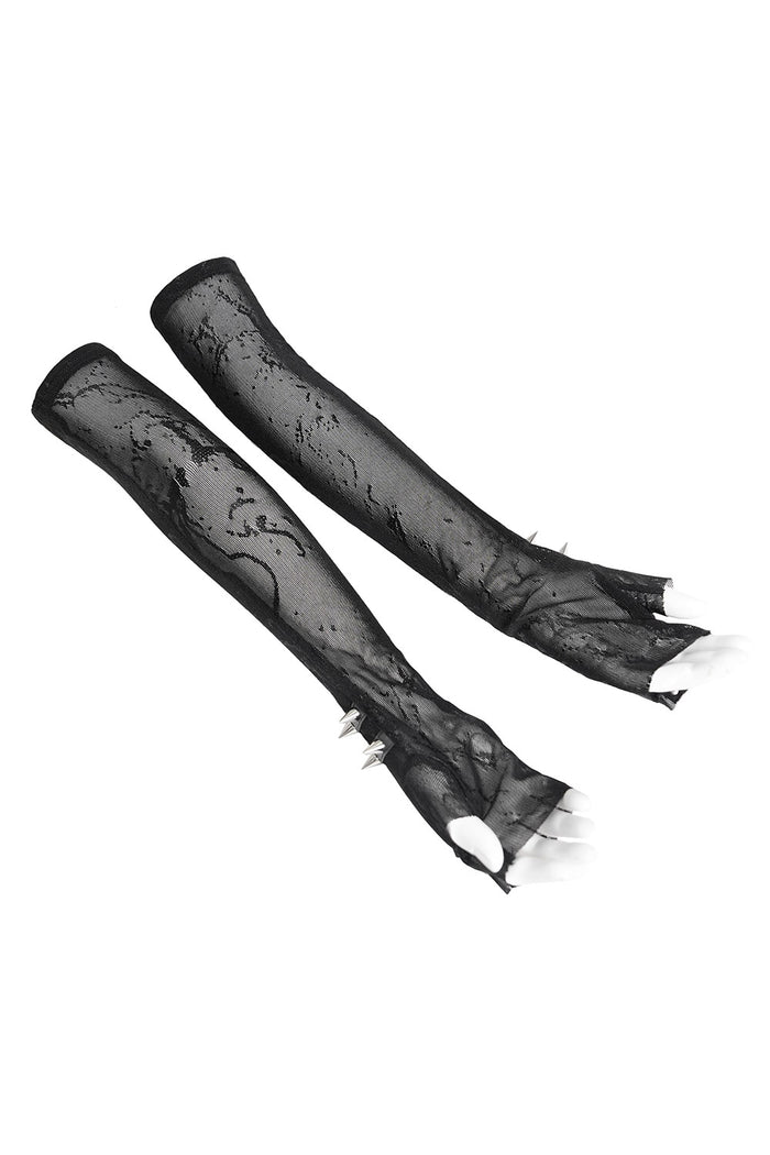 gothic studded fingerless spiked long gloves