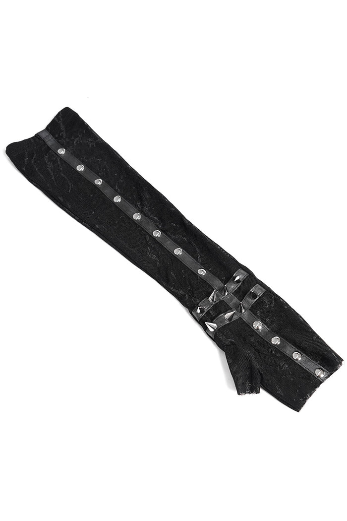 netted mesh studded fingerless spiked long gloves
