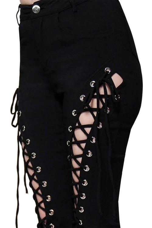 womens lace up flared black pants