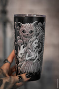 creepy gothic cheshire cat travel mug