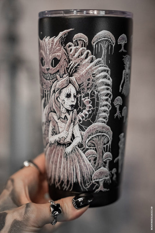 gothic alice in wonderland stainless steel travel mug