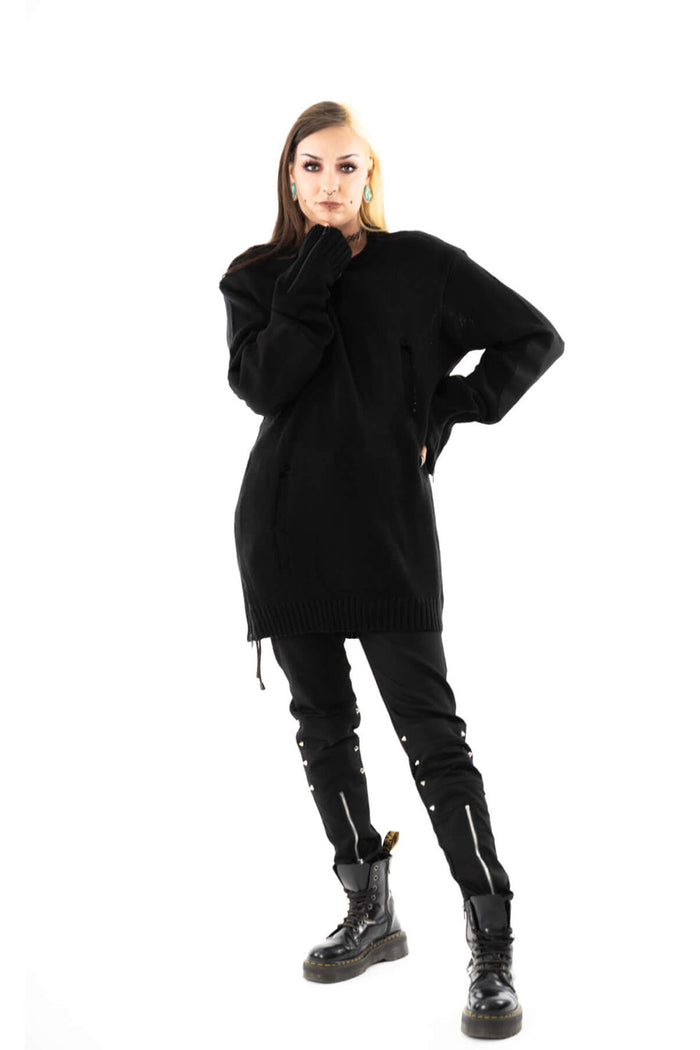 androgynous black zippered knitted sweater