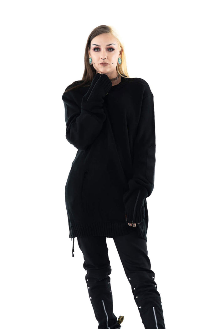 emo sweater with thumbhole cut-outs by poizen industries