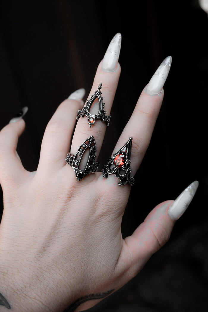 elegant stainless steel rings with red stone
