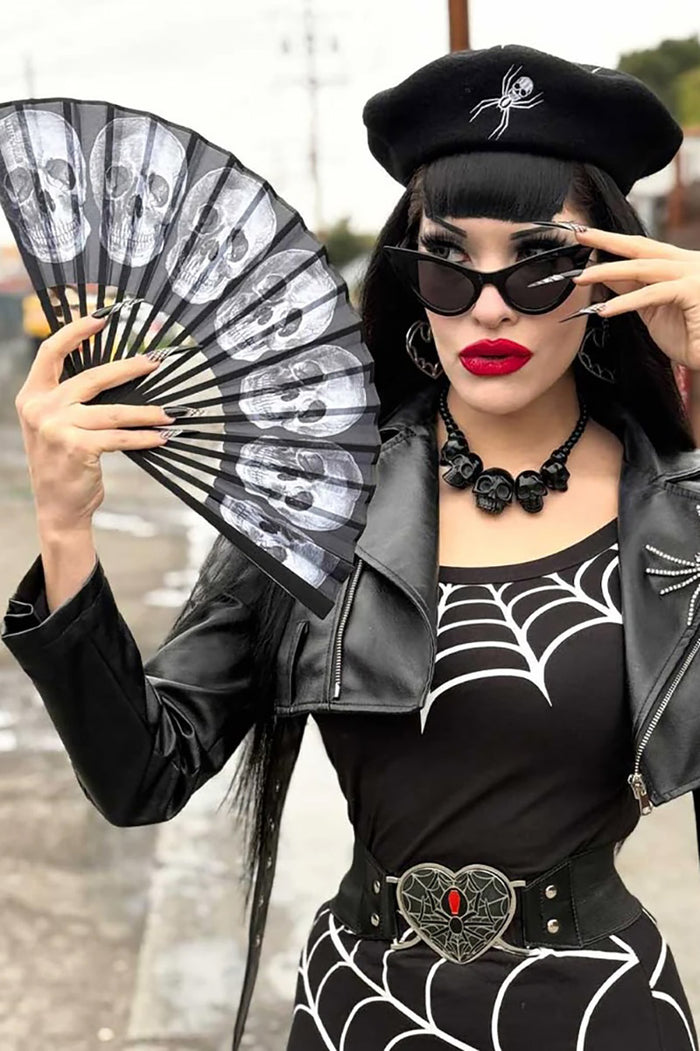 spooky gothic skull printed hand fan