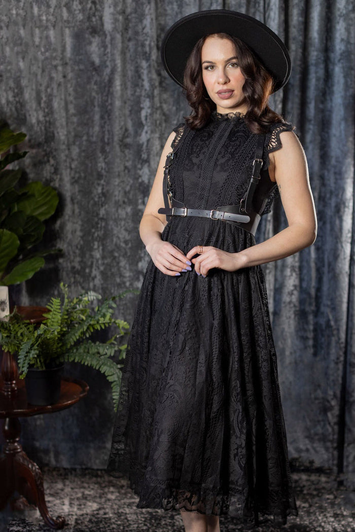 sleeveless black gothic lace dress by witchwood bags