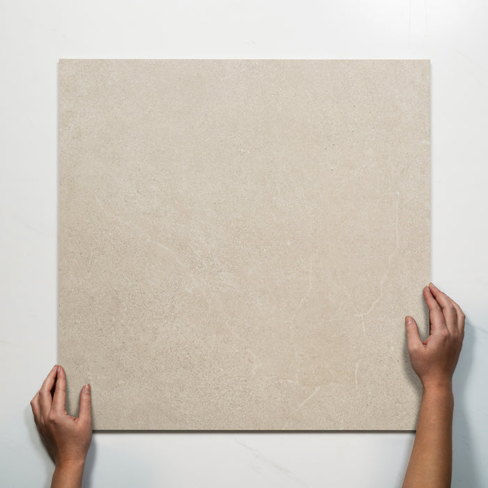 Single With Hand Ardenne Grey Travertine Look Porcelain Tile P4 600×600mm TURGR4 - The Blue Space
