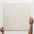 Single With Hand Ardenne Ivory Travertine Look Porcelain Tile P4 600×600mm TURIV4 - The Blue Space
