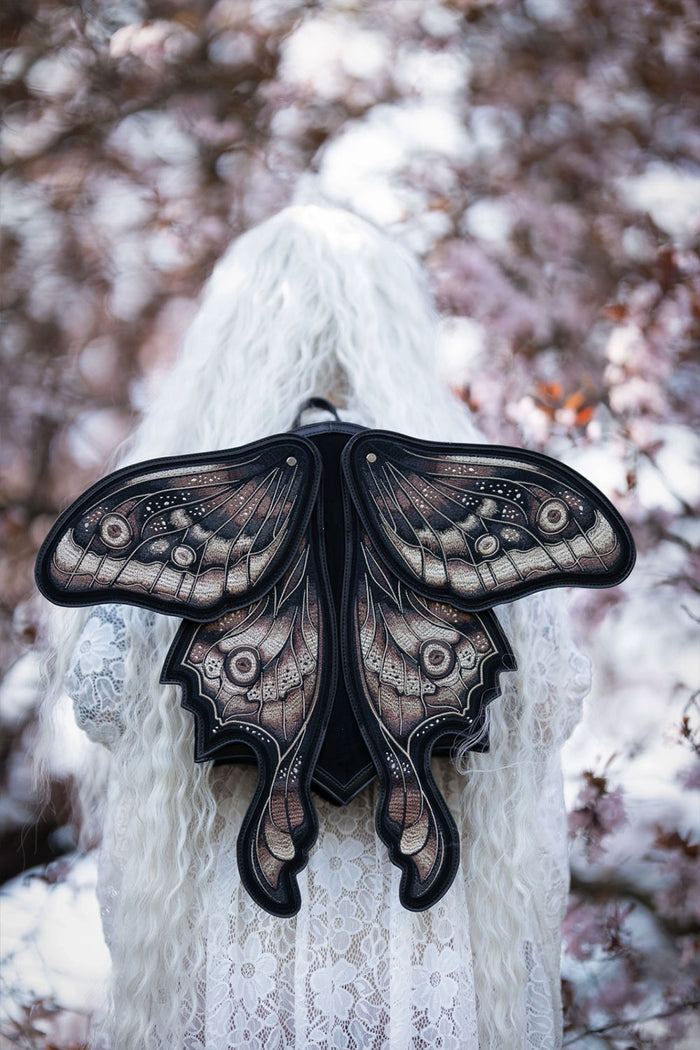 fairytale moth backpack in dusty rose tones