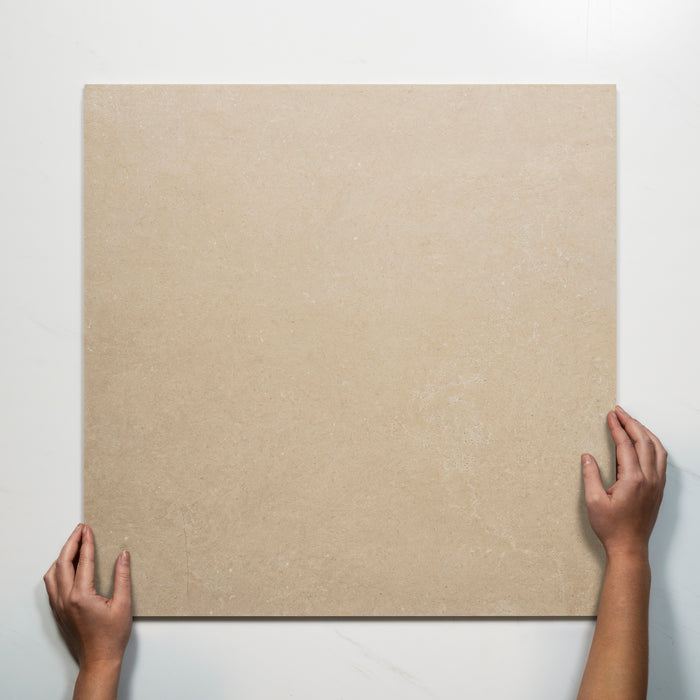 Single With Hand Avedon Beige Limestone Look Porcelain Tile P3 600×600mm PROBEI4 - The Blue Space