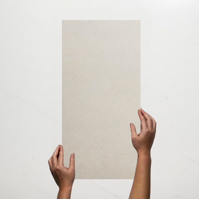 Single With Hand Avedon White Limestone Look Porcelain Tile P3 300×600mm PROWHI3 - The Blue Space
