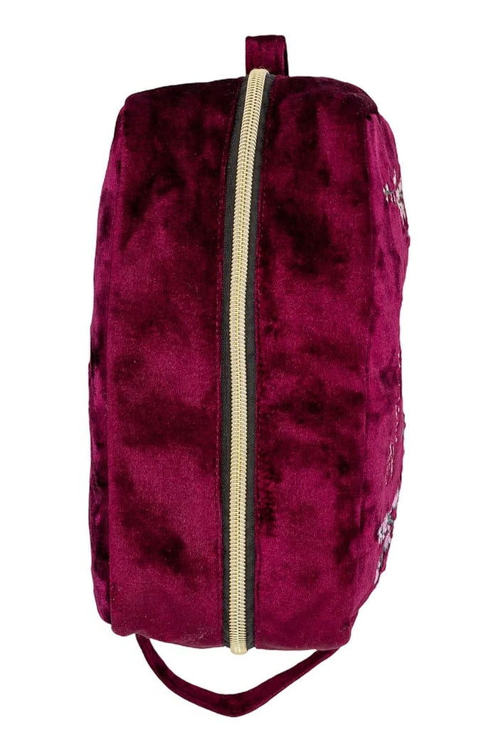 gothic witch zipper makeup bag in crushed red velvet