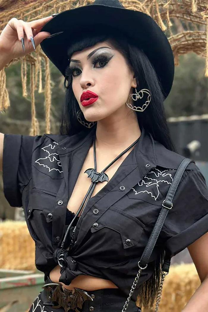 western goth collared button up shirt top