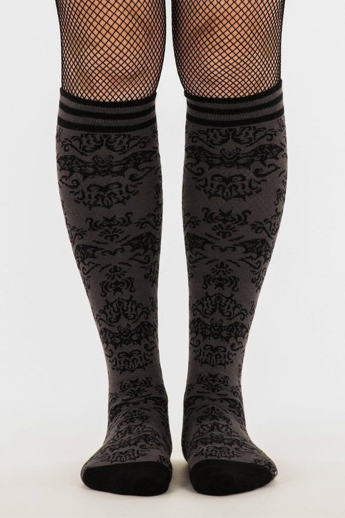 grey and black spooky bat socks by footclothes