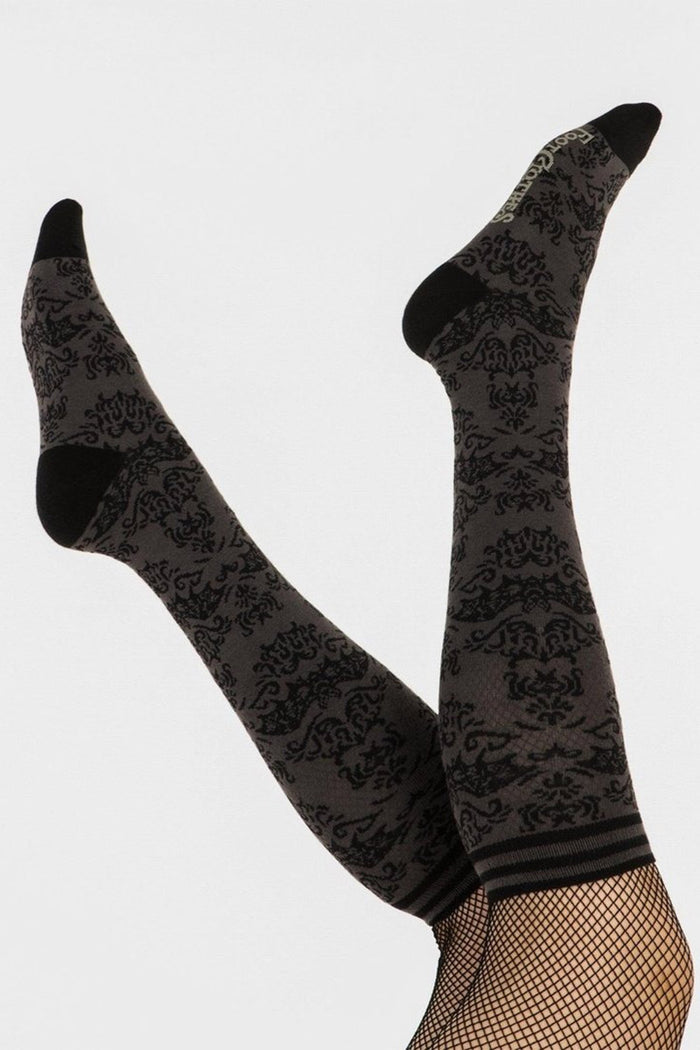 damask gothic knee-high socks