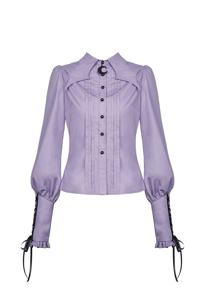Batwing Collar Button - Up Blouse - womens tops - VampireFreaks - Dark In Love