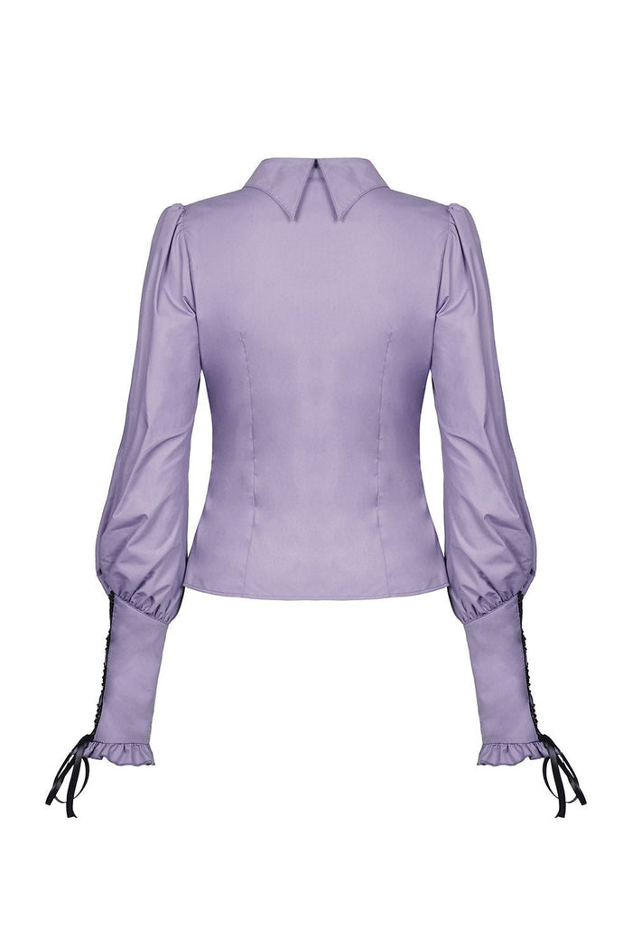 Batwing Collar Button - Up Blouse - womens tops - VampireFreaks - Dark In Love