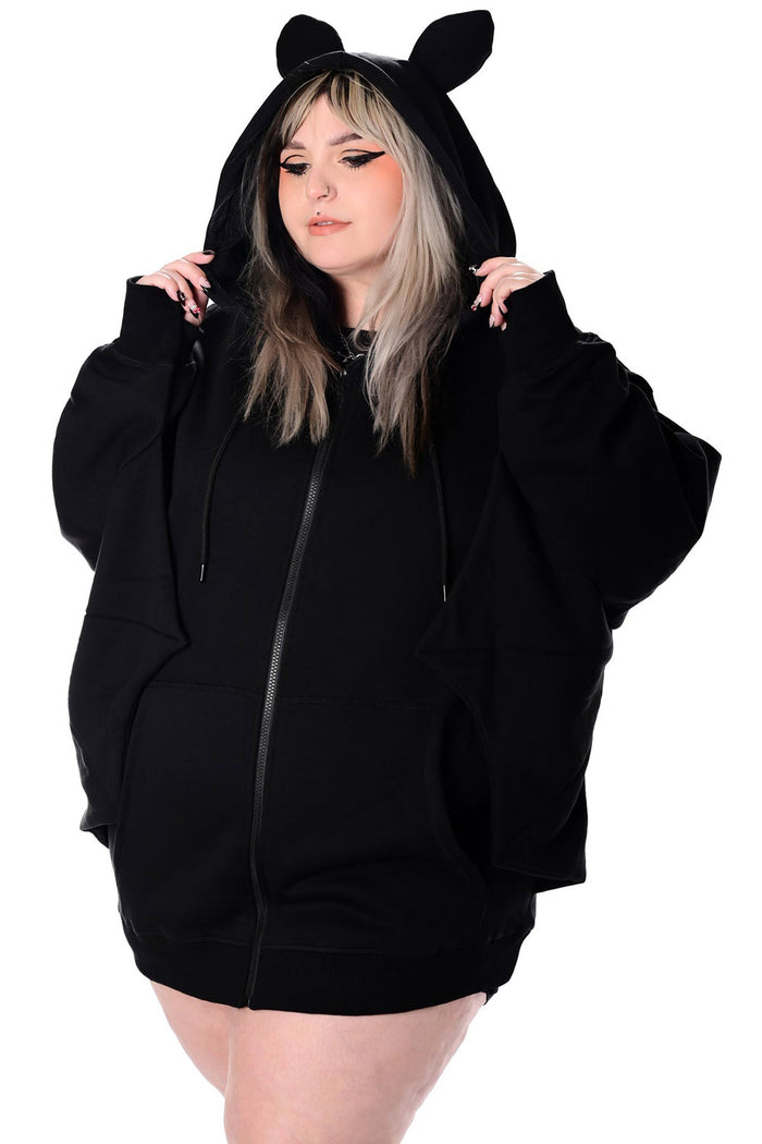 bat hoodie with wings on sleeves and ears on hood