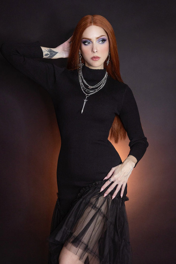 mesh tulle turtleneck dress