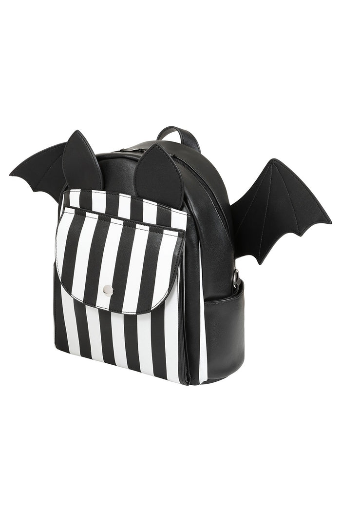 black and white striped small backpack