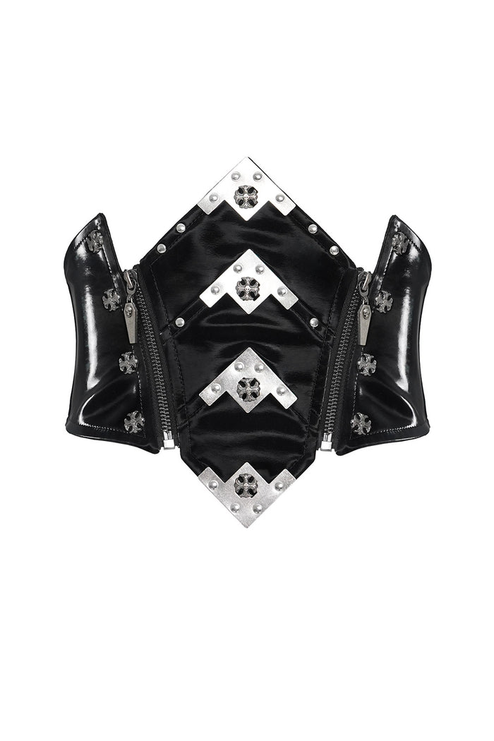 goth corset belt with coffin zip pull