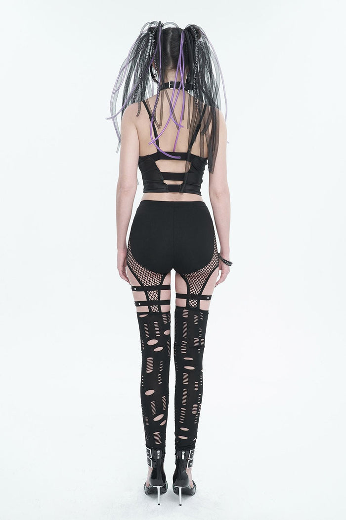 Black Mourn Garter Leggings - womens bottoms - VampireFreaks - Devil Fashion
