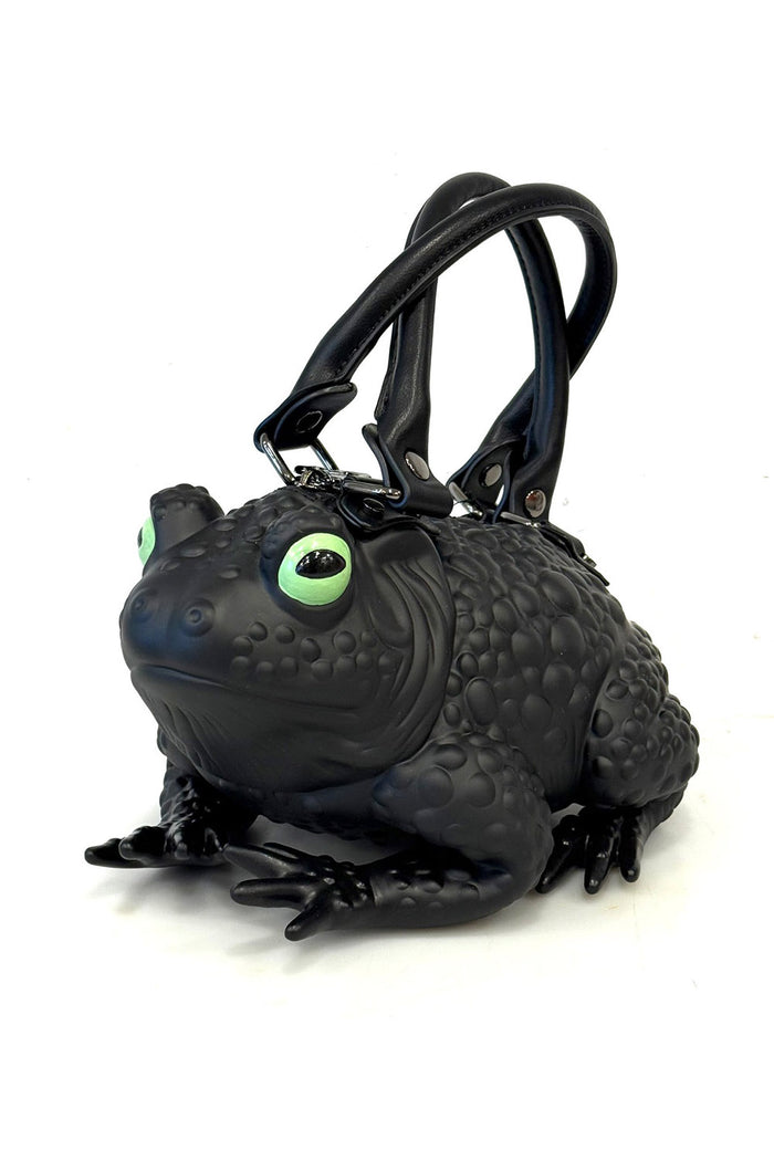 back toad with green eyes windy willow frog purse