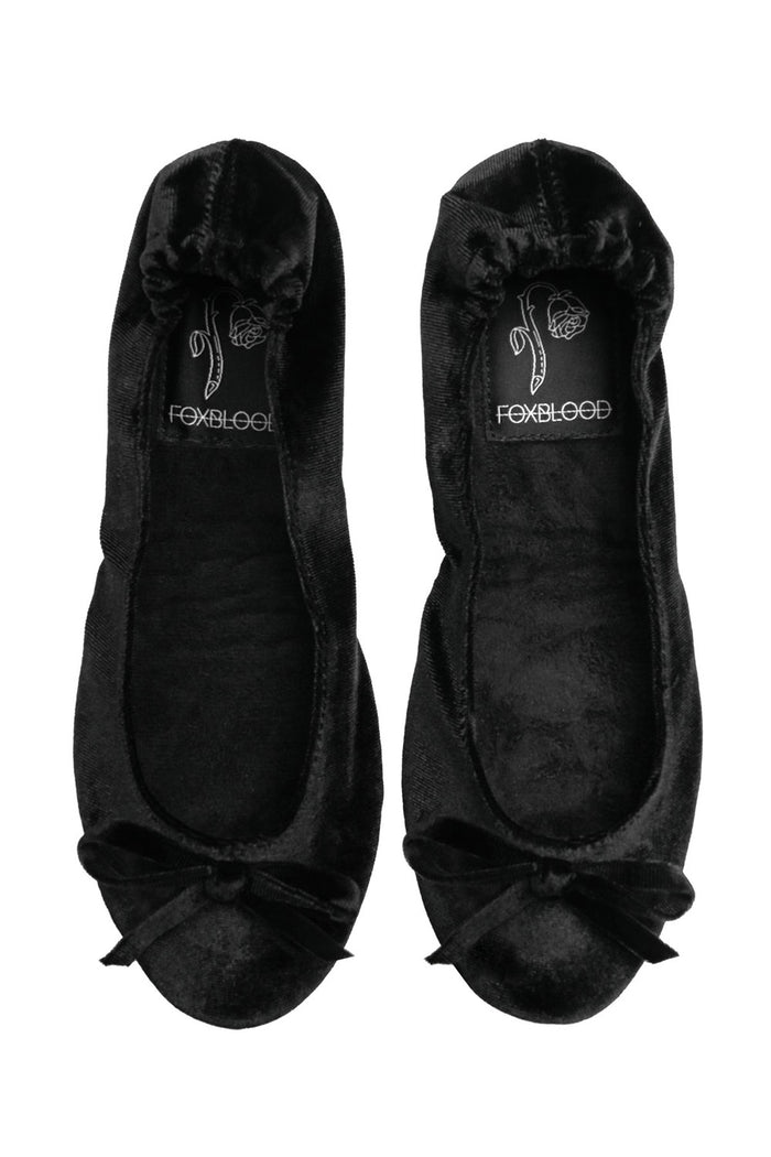 womens black velvet fold-up flats for clubbing