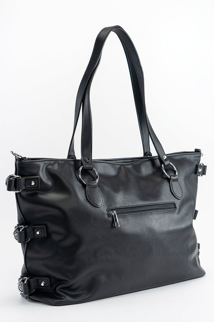 black punk rock studded large tote bag