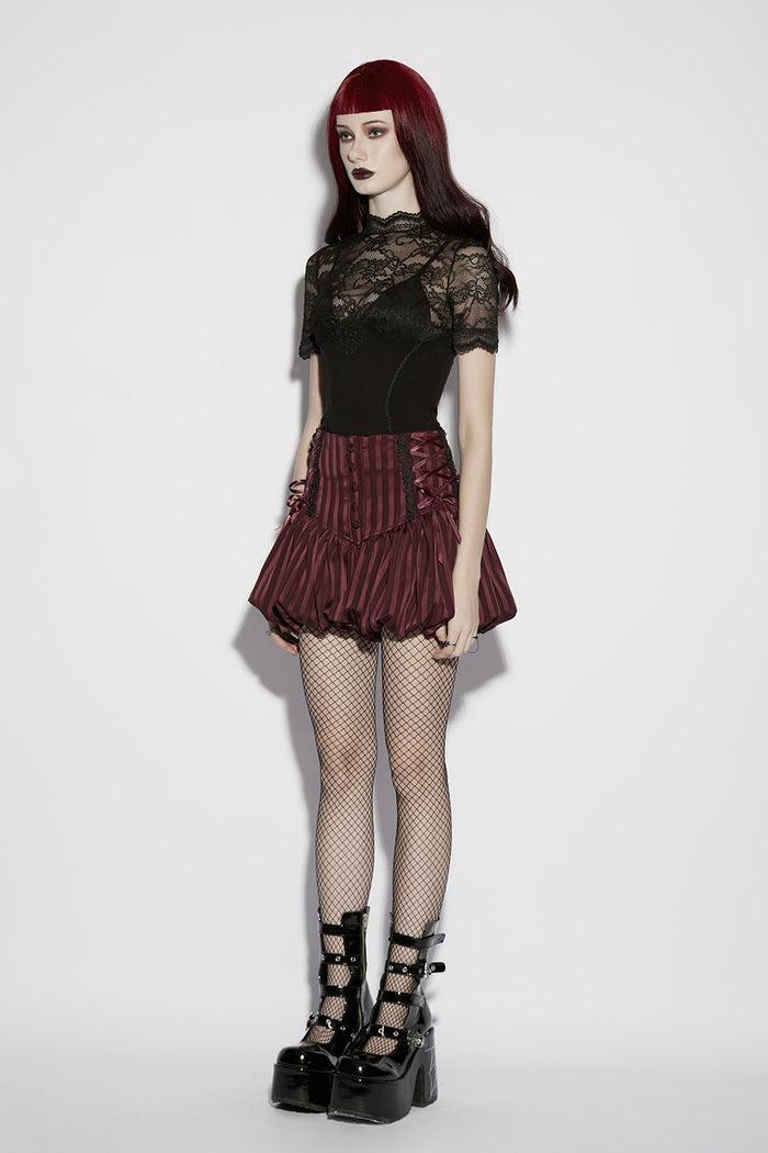 embroidered lace-up bloomer shorts