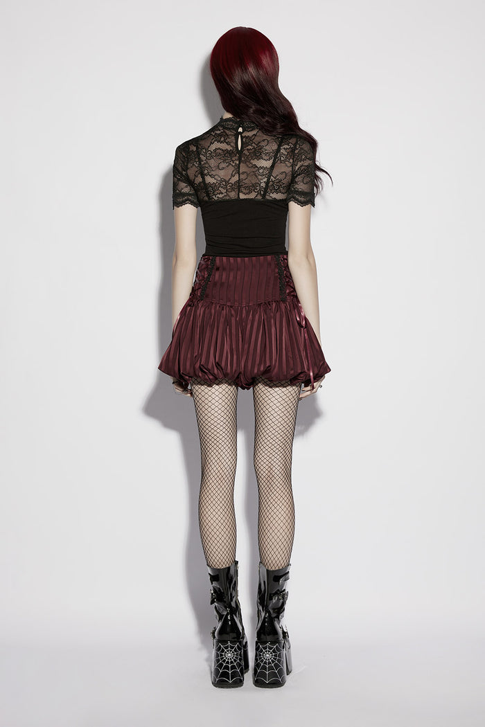 striped goth embroidered lace-up bloomer shorts