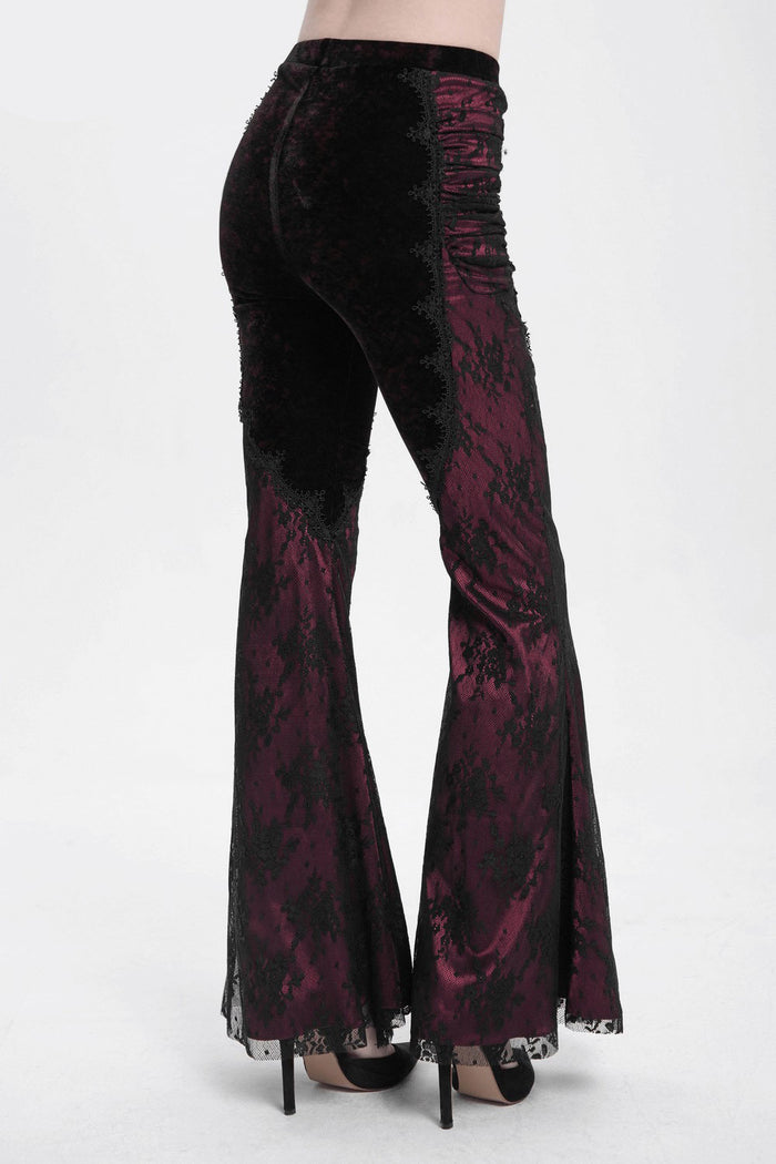 red lace gothic flared leggings