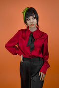 womens v-neck top made of red satin