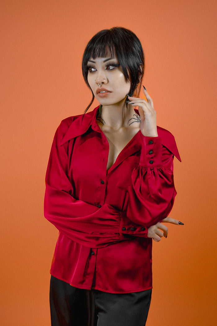 womens vampire collared button down blouse