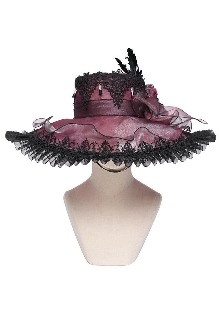 ruffled red and black victorian goth hat
