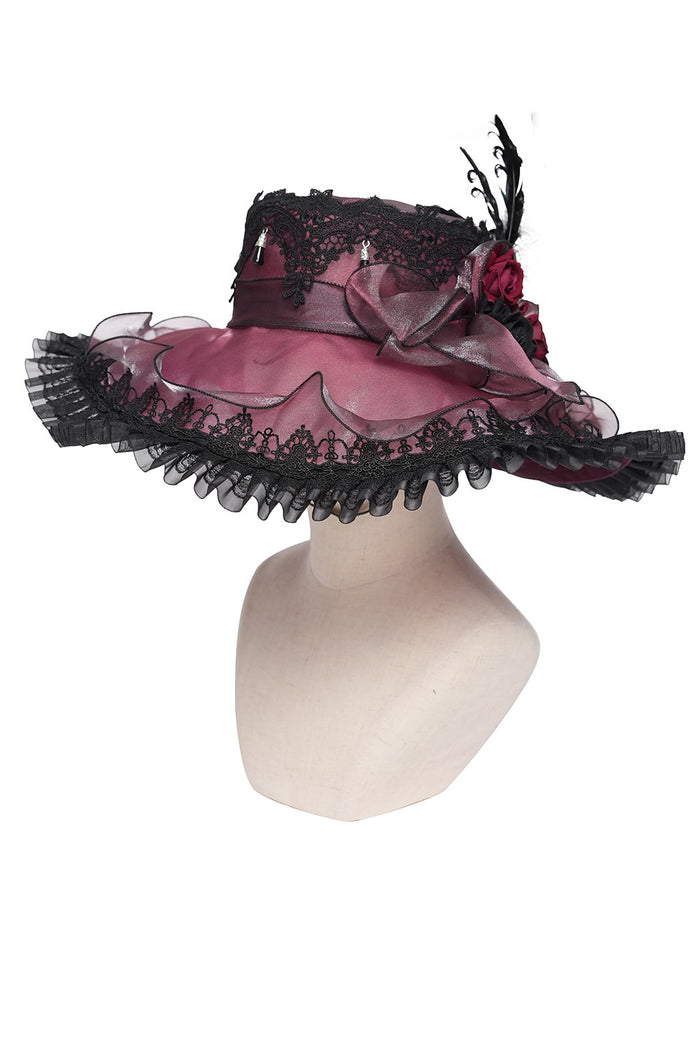 lace red and black victorian goth hat