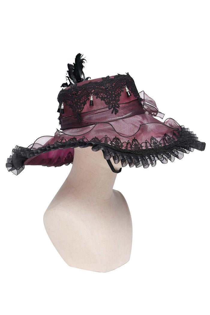 beaded red and black victorian goth hat
