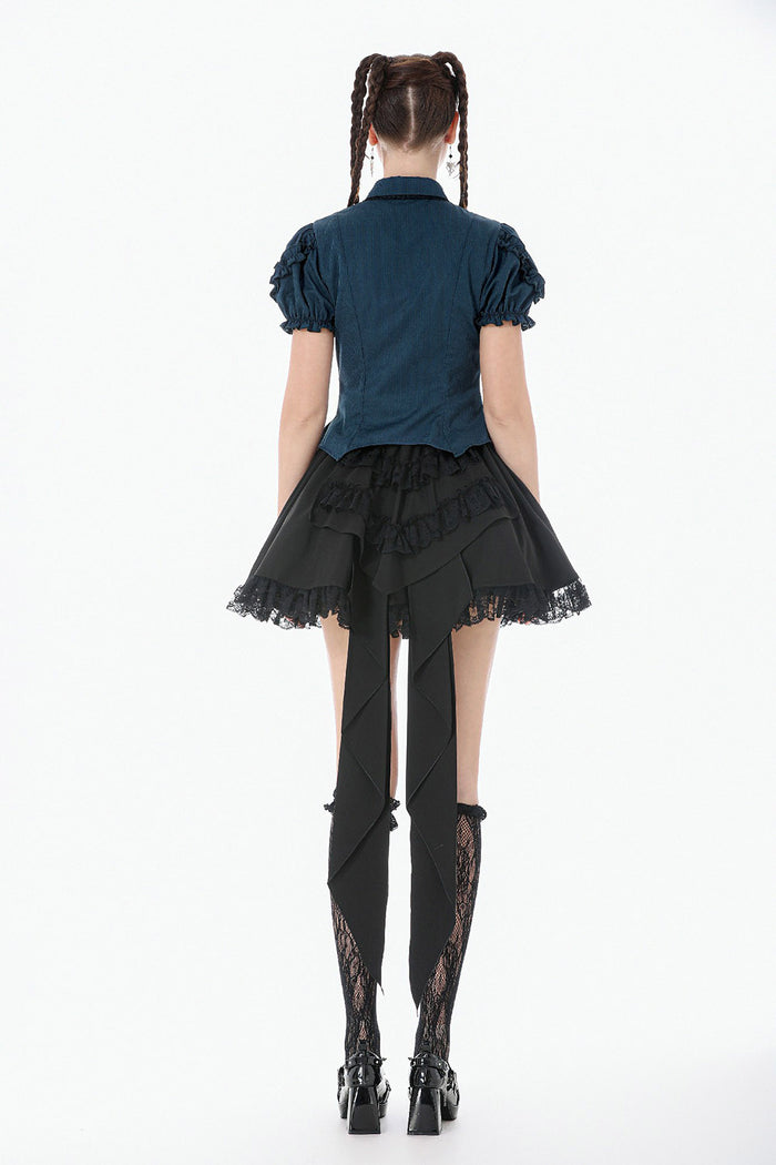 gothic puffed sleeve dark blue blouse