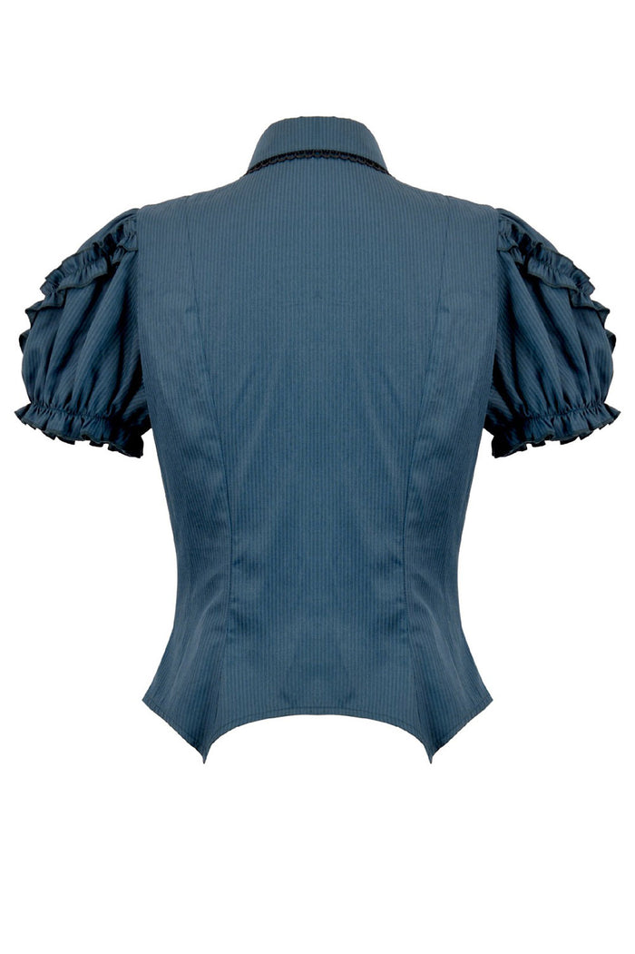 puffed sleeve puffed sleeve dark blue blouse
