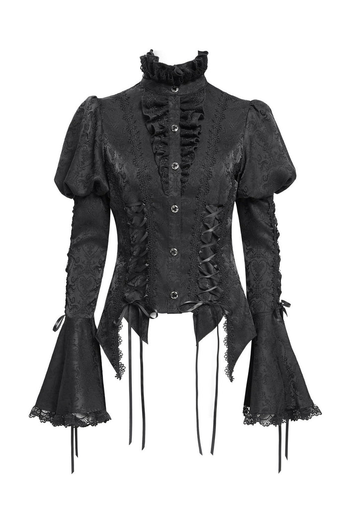 womens puff shoulder gothic blouse with lace-up sleeves