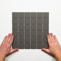 Single With Hand Briq Graphite Unglazed Porcelain Mosaic Tile 48×48mm MOSGRUNG48 - The Blue Space