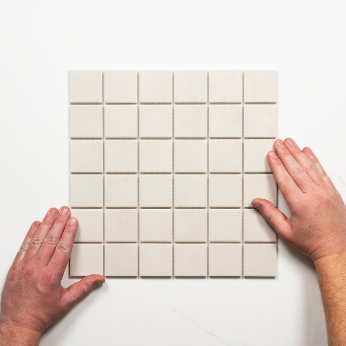 Single With Hand Briq Milk Unglazed Porcelain Mosaic Tile 48×48mm MOSBIUNG48 - The Blue Space