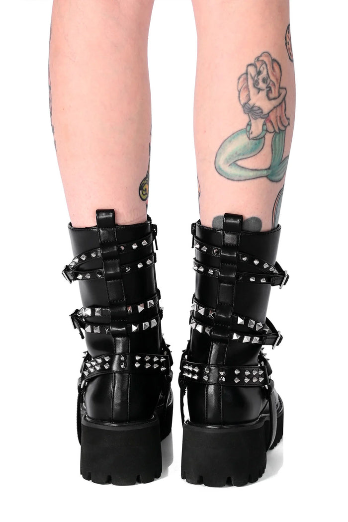 Punk Foxblood Vegan Studded Strap Combat Boots