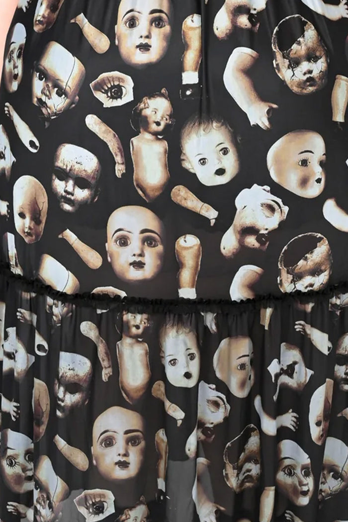 Mesh lingerie dress with doll parts fabric