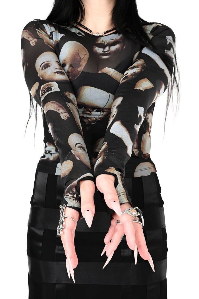 Photo of thumb hole details of Foxblood broken doll mesh top
